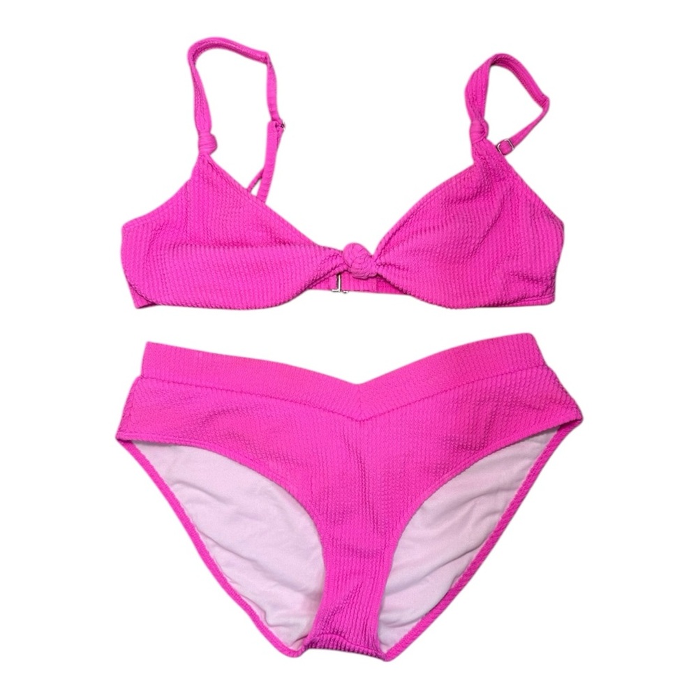 O’Rageous Junior Women's Crinkle Waffle Fabric Bikini, Hot Pink